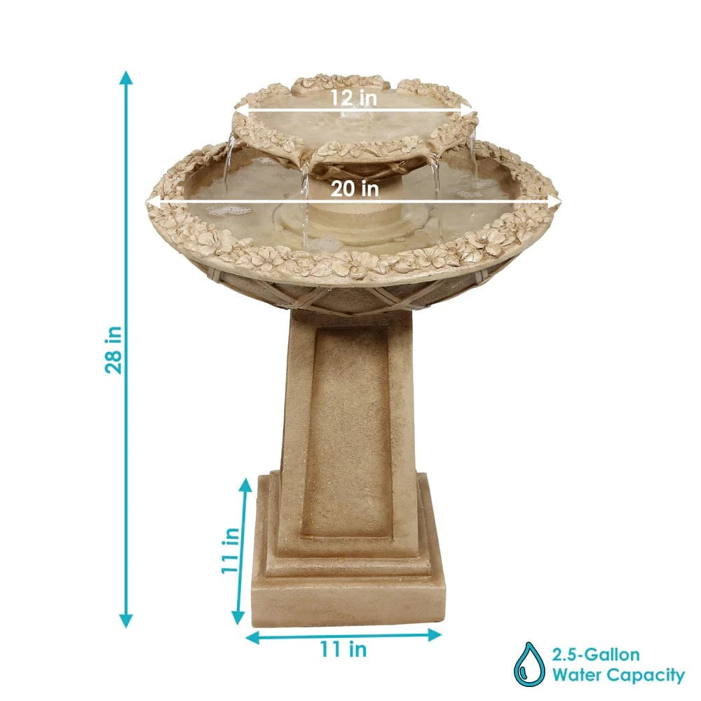 SunnyDaze Fountains Sunnydaze Beveled Flower 2-Tier Outdoor Water Fountain & Bird Bath - 28"