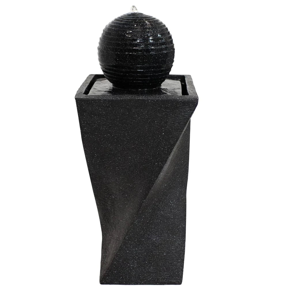 SunnyDaze Fountains Sunnydaze Black Ball Fountain 32” Solar Powered w/ Battery Backup and LED Light