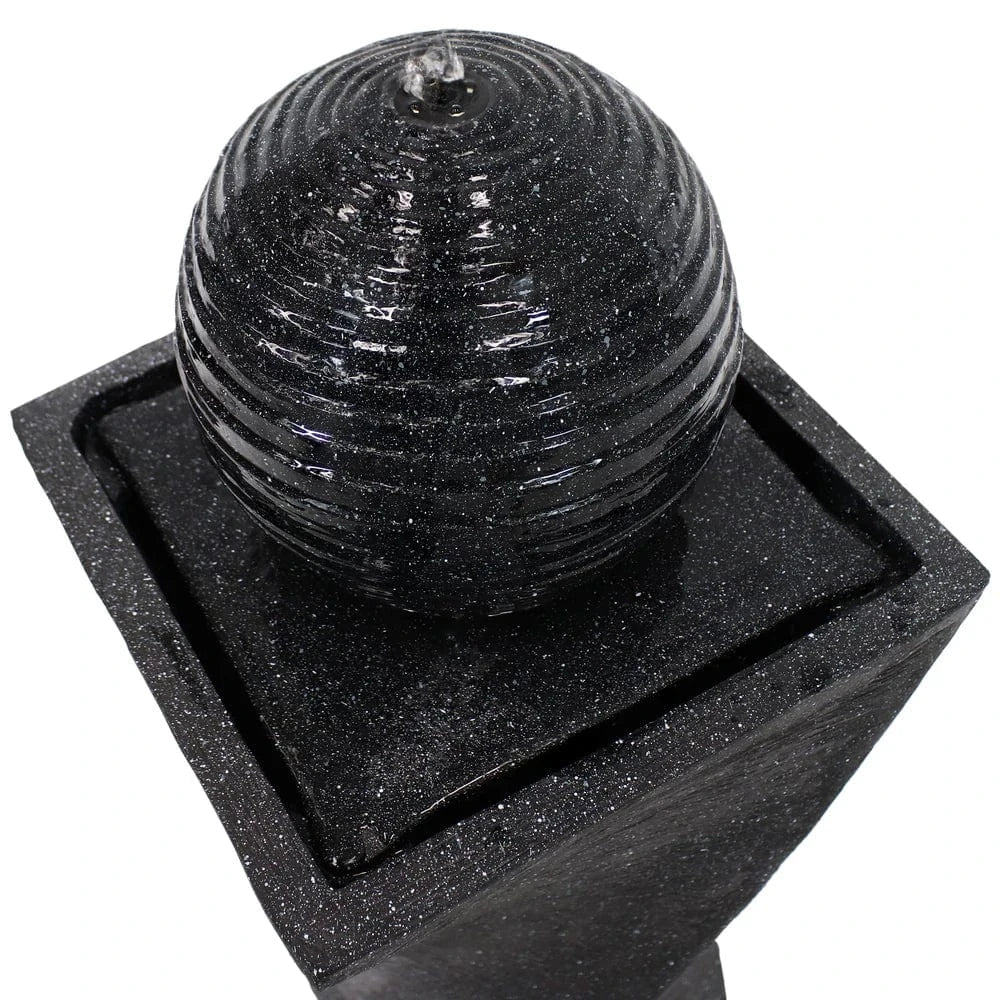 SunnyDaze Fountains Sunnydaze Black Ball Fountain 32” Solar Powered w/ Battery Backup and LED Light