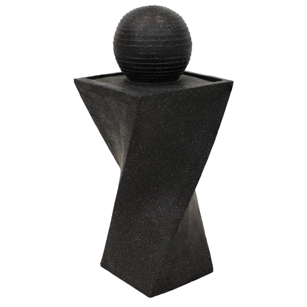 SunnyDaze Fountains Sunnydaze Black Ball Fountain 32” Solar Powered w/ Battery Backup and LED Light