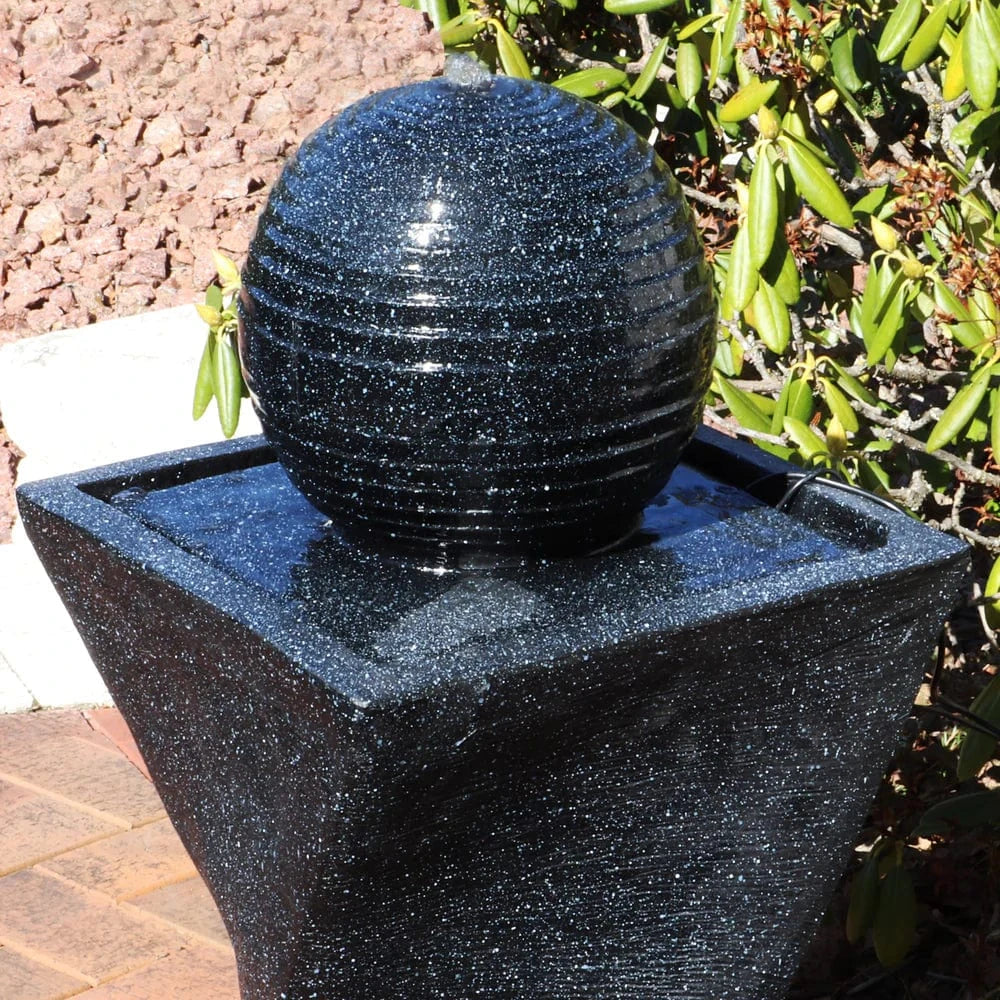 SunnyDaze Fountains Sunnydaze Black Ball Fountain 32” Solar Powered w/ Battery Backup and LED Light