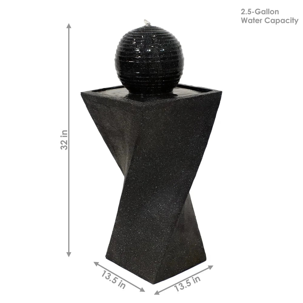 SunnyDaze Fountains Sunnydaze Black Ball Fountain 32” Solar Powered w/ Battery Backup and LED Light