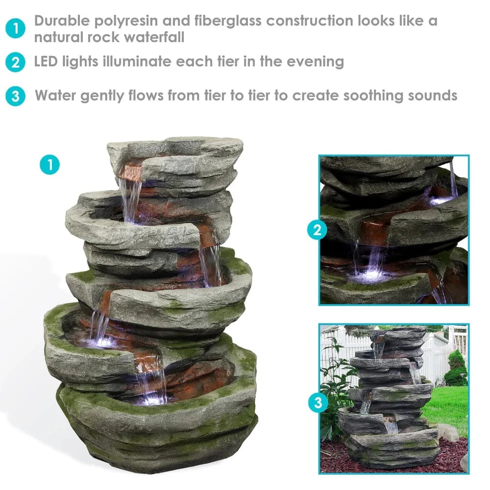 SunnyDaze Fountains Sunnydaze Cobblestone Rock Waterfall Fountain with LED Lights - 31" H