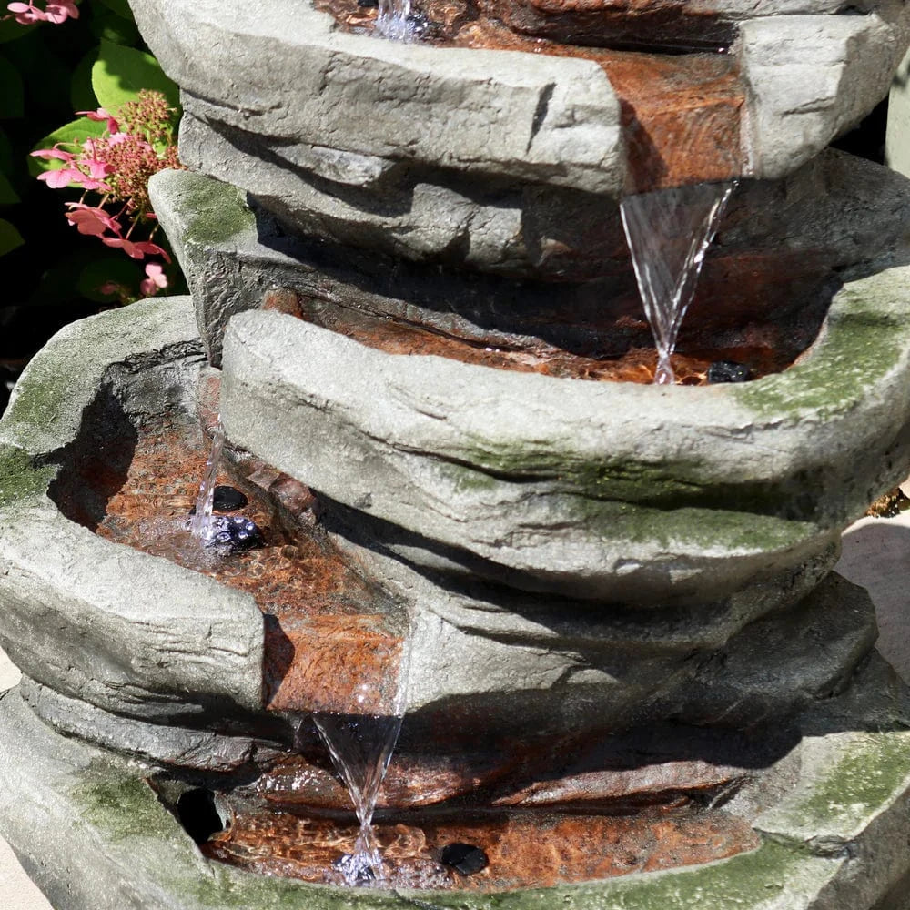 SunnyDaze Fountains Sunnydaze Cobblestone Rock Waterfall Fountain with LED Lights - 31" H