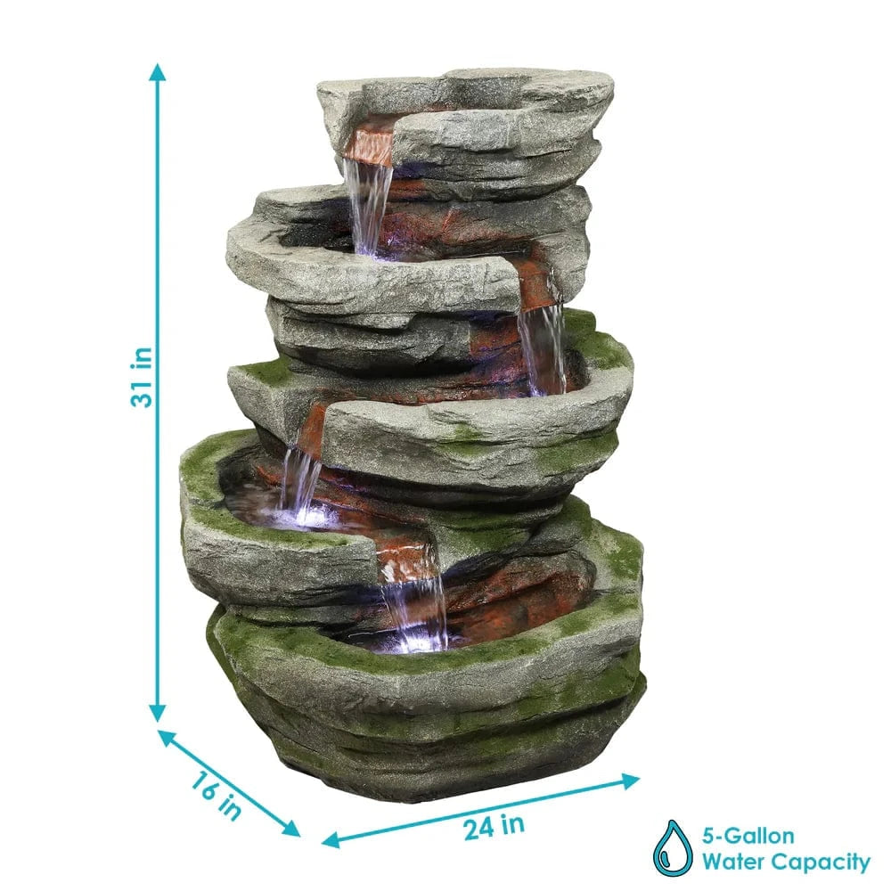 SunnyDaze Fountains Sunnydaze Cobblestone Rock Waterfall Fountain with LED Lights - 31" H