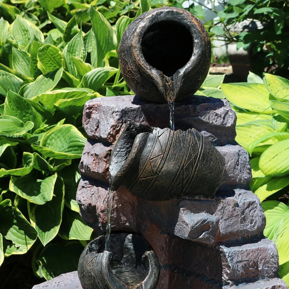 SunnyDaze Fountains Sunnydaze Crumbling Bricks and Pots 27” Solar Powered w/ Battery Backup Fountain