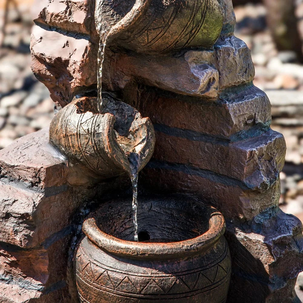 SunnyDaze Fountains Sunnydaze Crumbling Bricks and Pots 27” Solar Powered w/ Battery Backup Fountain