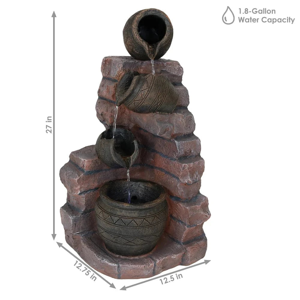 SunnyDaze Fountains Sunnydaze Crumbling Bricks and Pots 27” Solar Powered w/ Battery Backup Fountain