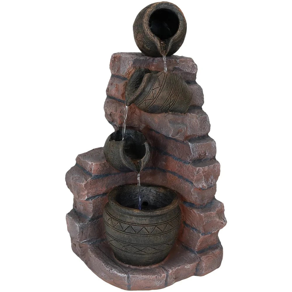 SunnyDaze Fountains Sunnydaze Crumbling Bricks and Pots 27” Solar Powered w/ Battery Backup Fountain