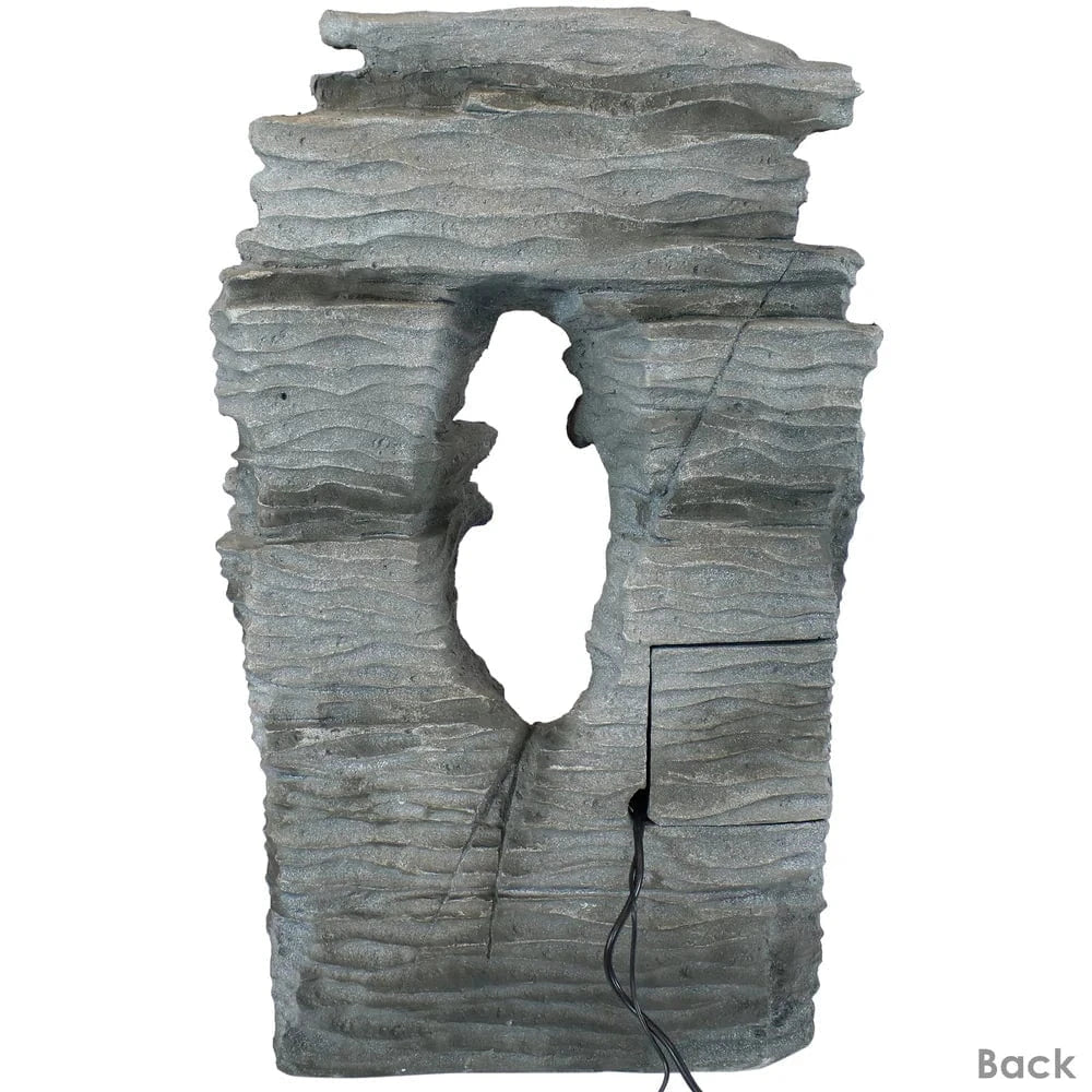 SunnyDaze Fountains Sunnydaze Dual Cascading Rock Falls Water Fountain with LED Lights and Electric Submersible Pump - 39"