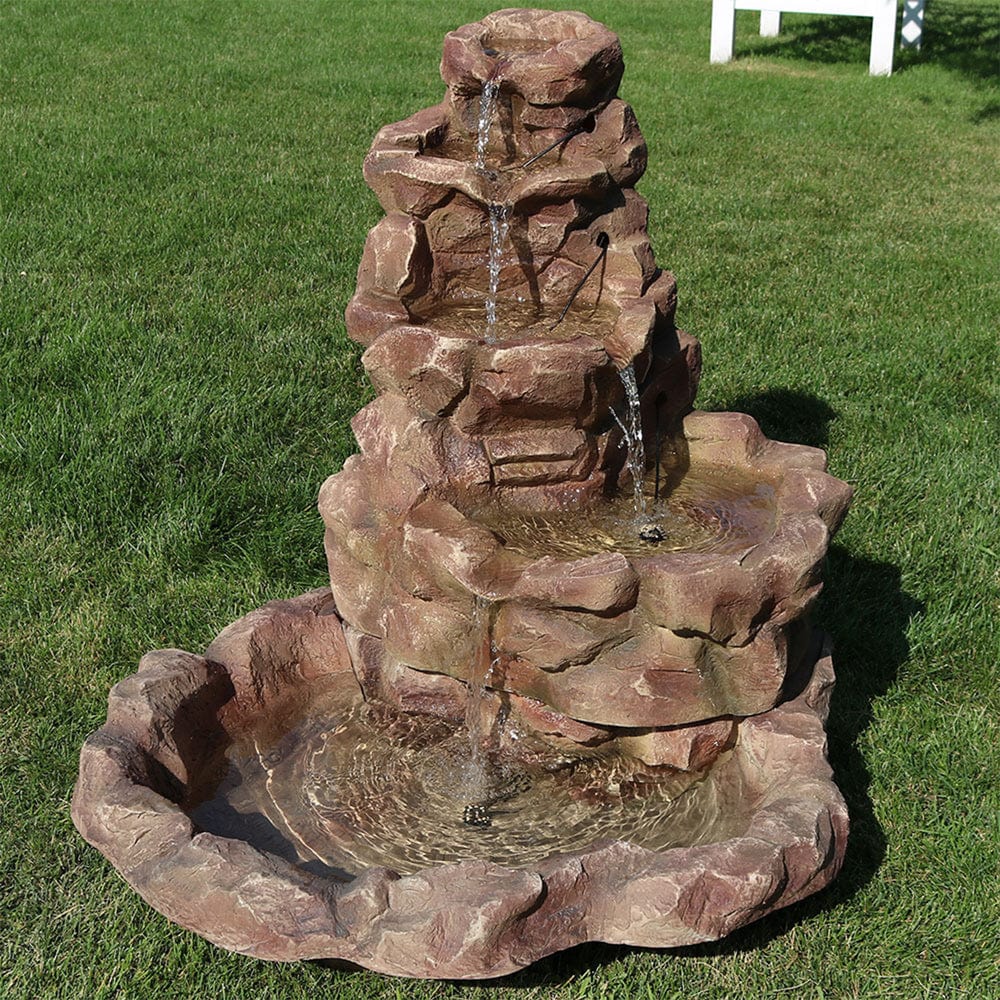 SunnyDaze Fountains Sunnydaze Lighted Stone Springs Outdoor Water Fountain with LED Lights - 41.5" H