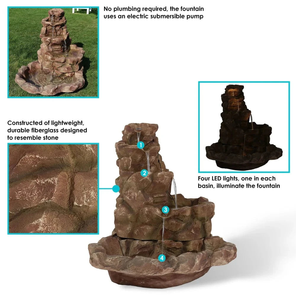 SunnyDaze Fountains Sunnydaze Lighted Stone Springs Outdoor Water Fountain with LED Lights - 41.5" H