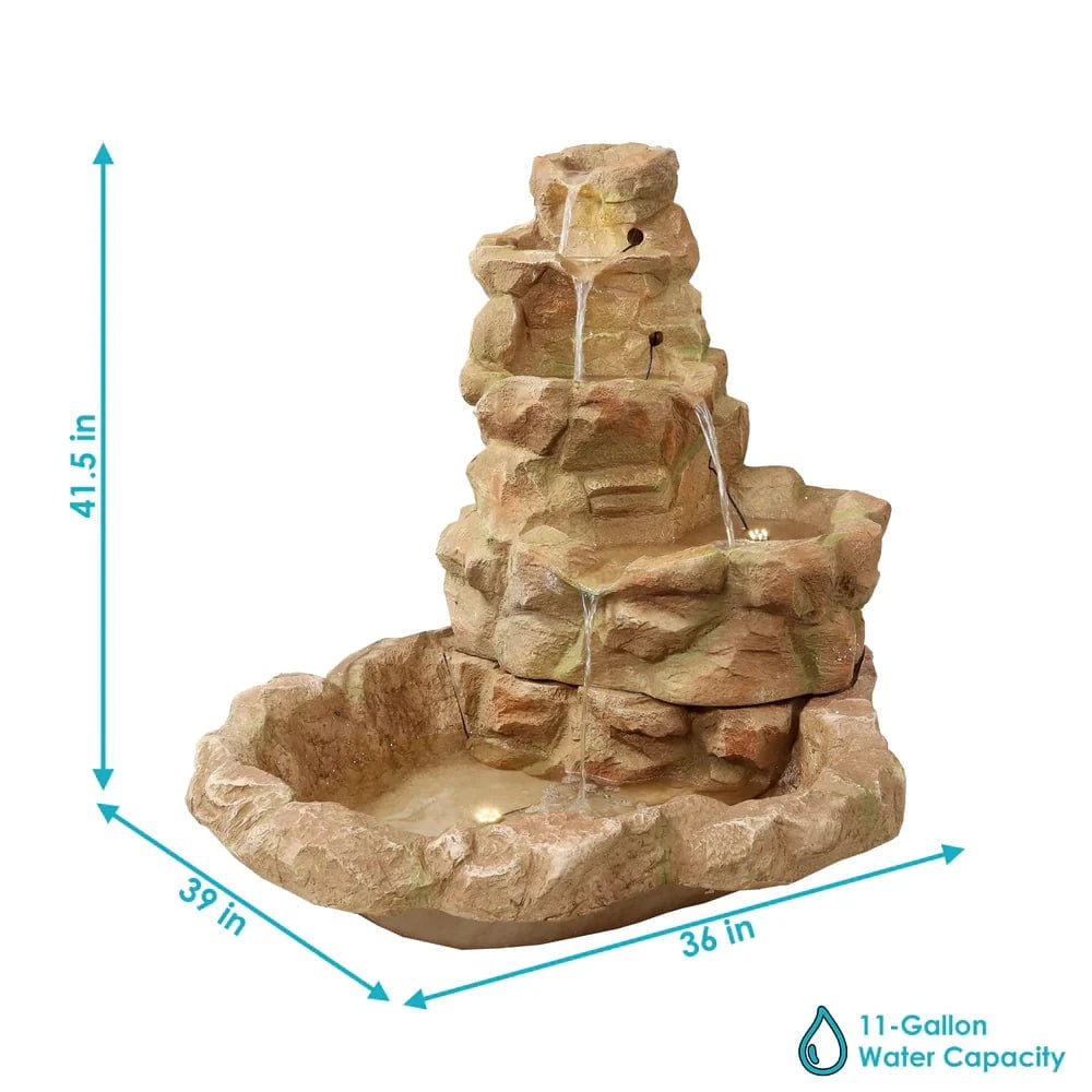 SunnyDaze Fountains Sunnydaze Lighted Stone Springs Outdoor Water Fountain with LED Lights - 41.5" H