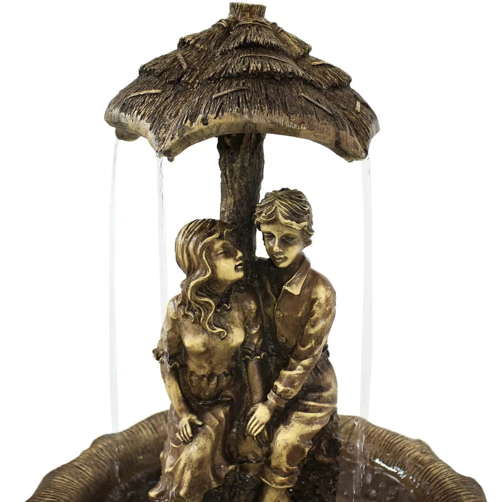 SunnyDaze Fountains Sunnydaze Lovers Umbrella Fountain 43” Solar Powered w/ Battery Backup and Lights