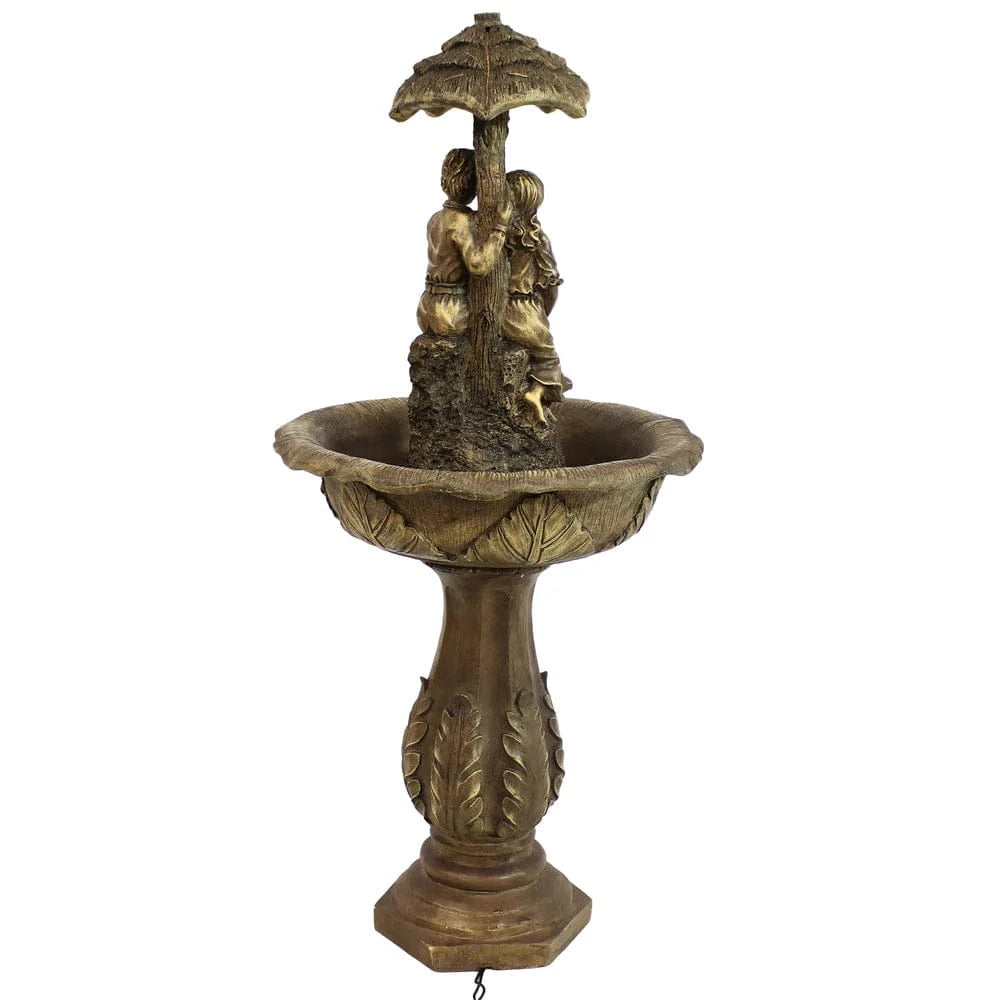 SunnyDaze Fountains Sunnydaze Lovers Umbrella Fountain 43” Solar Powered w/ Battery Backup and Lights