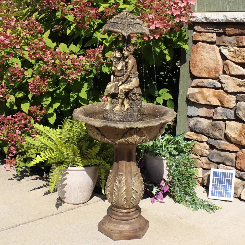 SunnyDaze Fountains Sunnydaze Lovers Umbrella Fountain 43” Solar Powered w/ Battery Backup and Lights