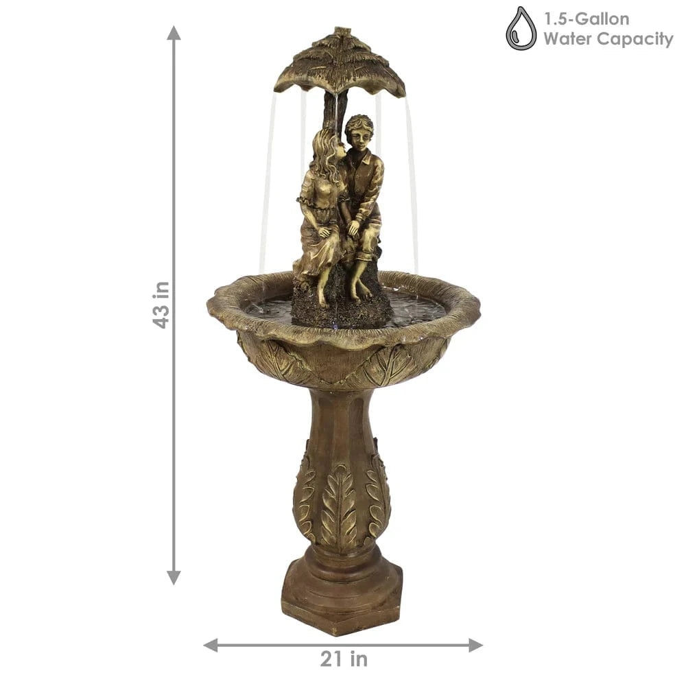 SunnyDaze Fountains Sunnydaze Lovers Umbrella Fountain 43” Solar Powered w/ Battery Backup and Lights
