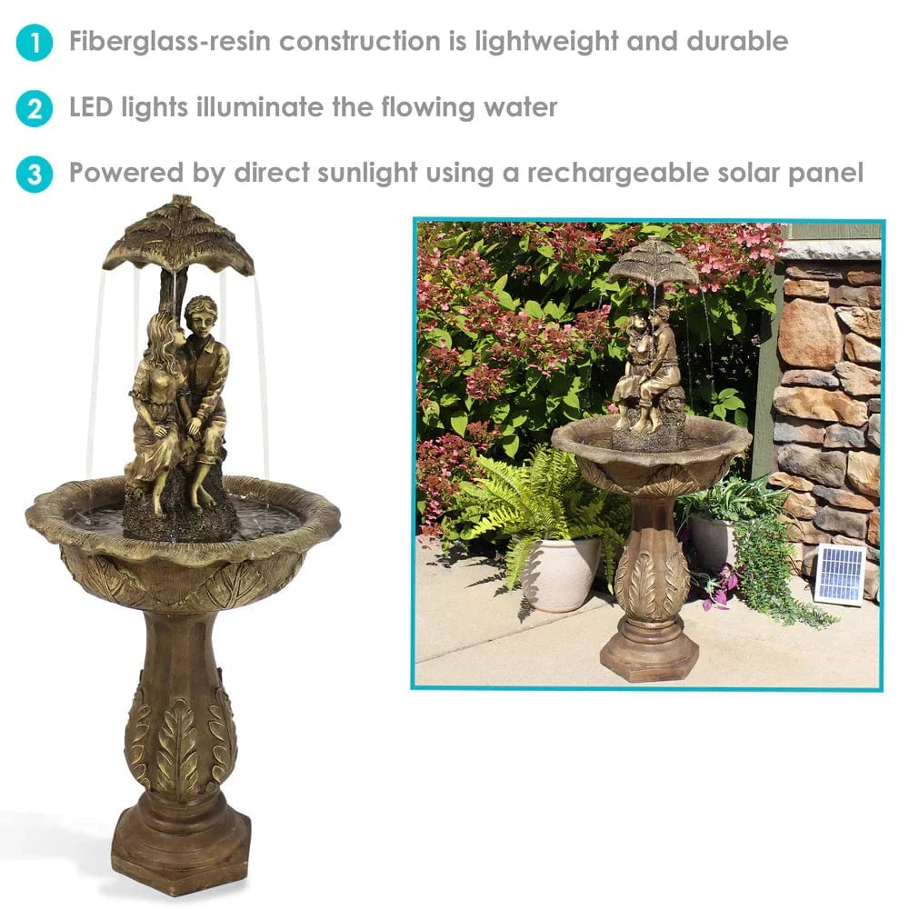 SunnyDaze Fountains Sunnydaze Lovers Umbrella Fountain 43” Solar Powered w/ Battery Backup and Lights