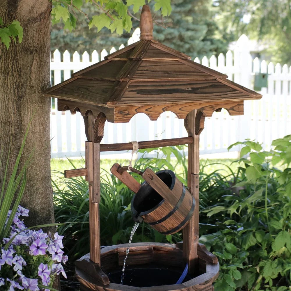 SunnyDaze Fountains Sunnydaze Old-Fashioned Wood Wishing Well Fountain with Liner - 48" H