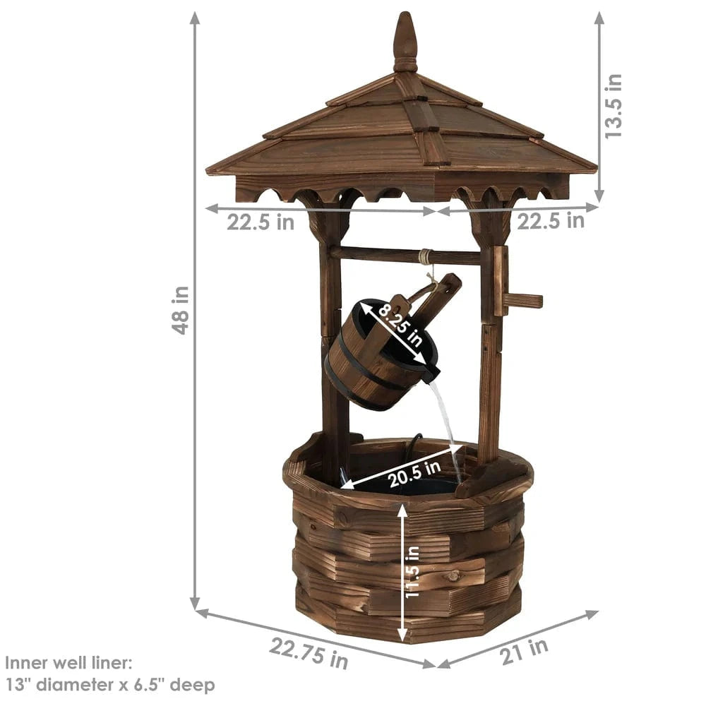 SunnyDaze Fountains Sunnydaze Old-Fashioned Wood Wishing Well Fountain with Liner - 48" H