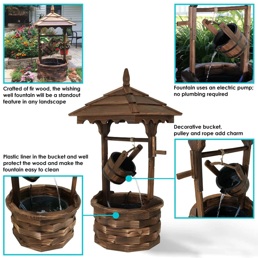 SunnyDaze Fountains Sunnydaze Old-Fashioned Wood Wishing Well Fountain with Liner - 48" H