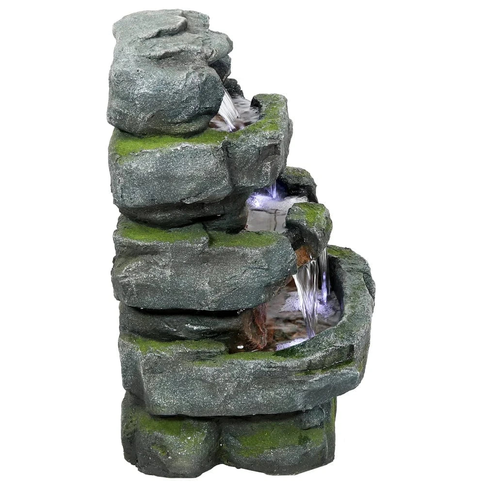 SunnyDaze Fountains Sunnydaze Outdoor Electric Tiered Stone Waterfall with LED Lights - 23" H