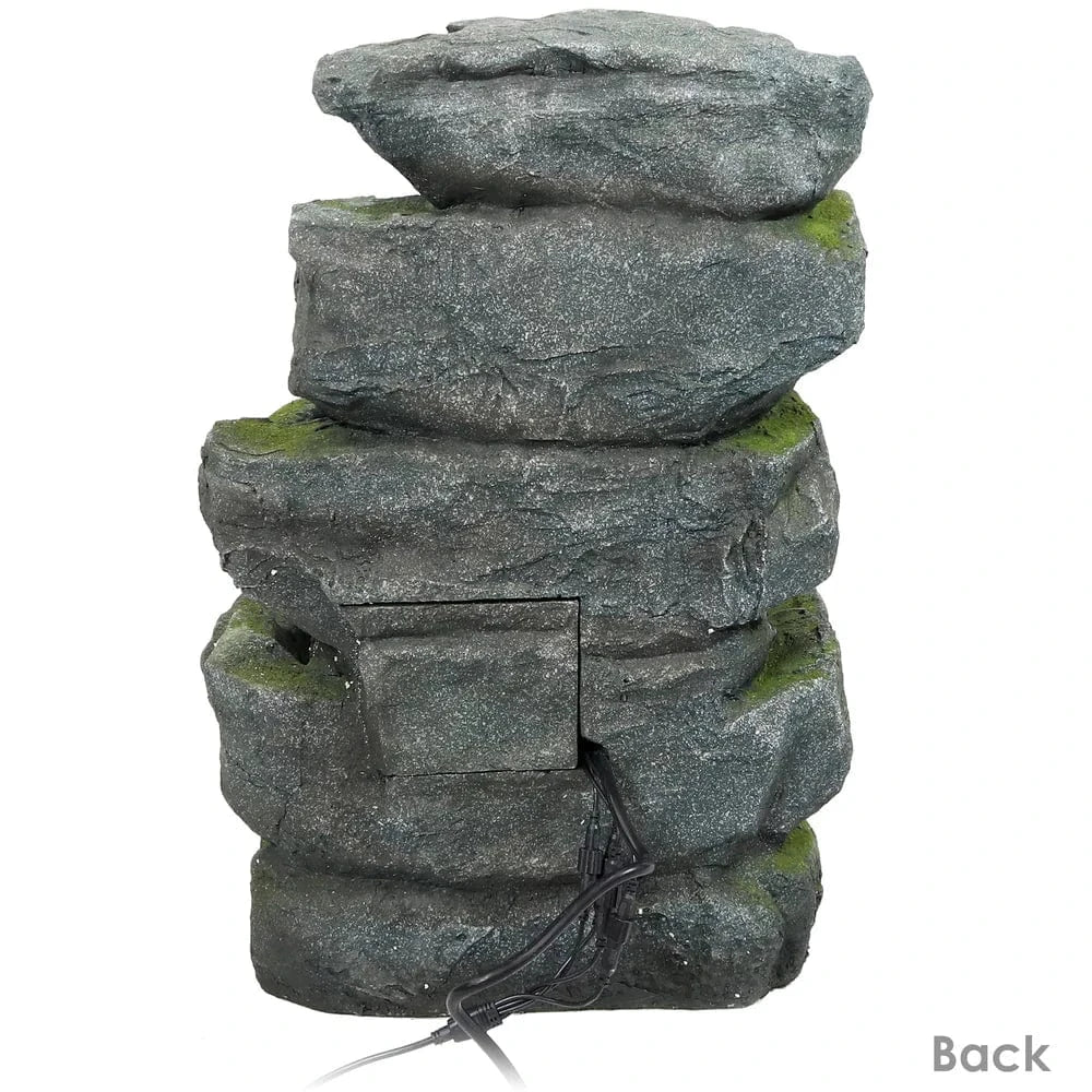 SunnyDaze Fountains Sunnydaze Outdoor Electric Tiered Stone Waterfall with LED Lights - 23" H