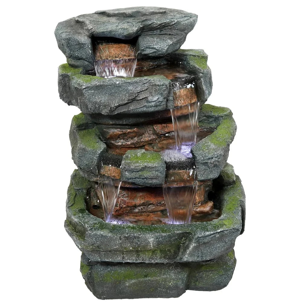 SunnyDaze Fountains Sunnydaze Outdoor Electric Tiered Stone Waterfall with LED Lights - 23" H