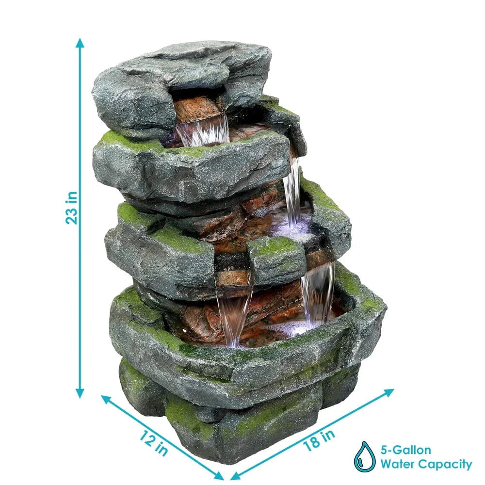 SunnyDaze Fountains Sunnydaze Outdoor Electric Tiered Stone Waterfall with LED Lights - 23" H