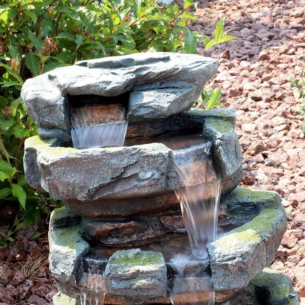 SunnyDaze Fountains Sunnydaze Outdoor Electric Tiered Stone Waterfall with LED Lights - 23" H