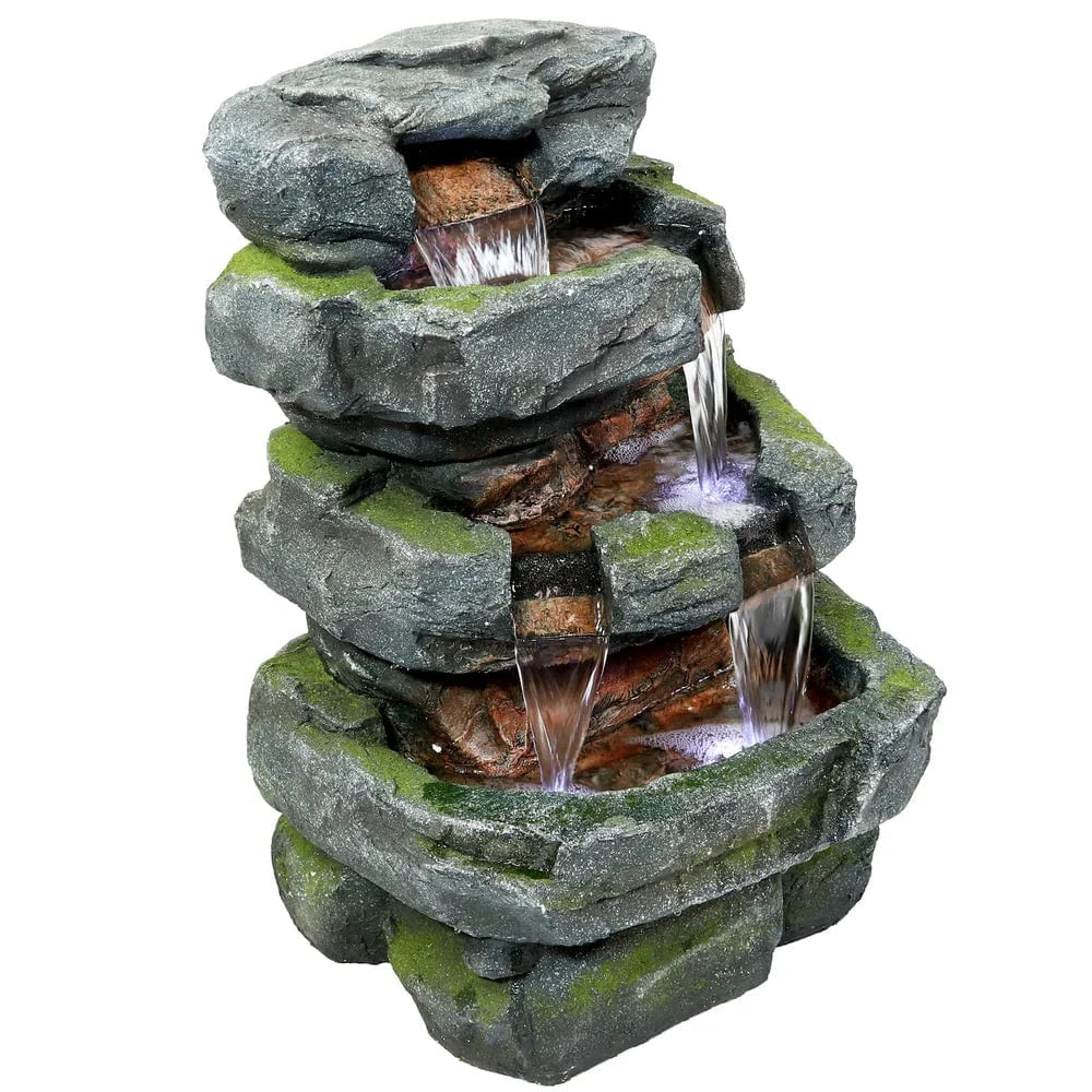 SunnyDaze Fountains Sunnydaze Outdoor Electric Tiered Stone Waterfall with LED Lights - 23" H