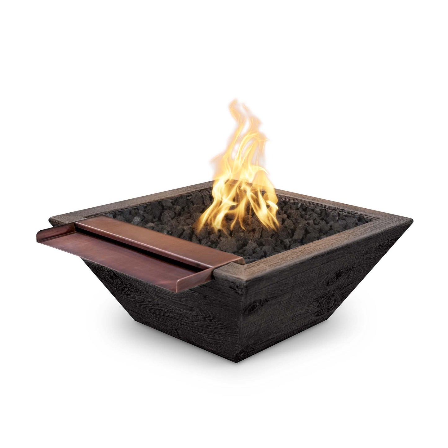 The Outdoor Plus Outdoor Fountains The Outdoor Plus Maya Fire & Water Bowl - Wide Spill in Wood Grain Concrete