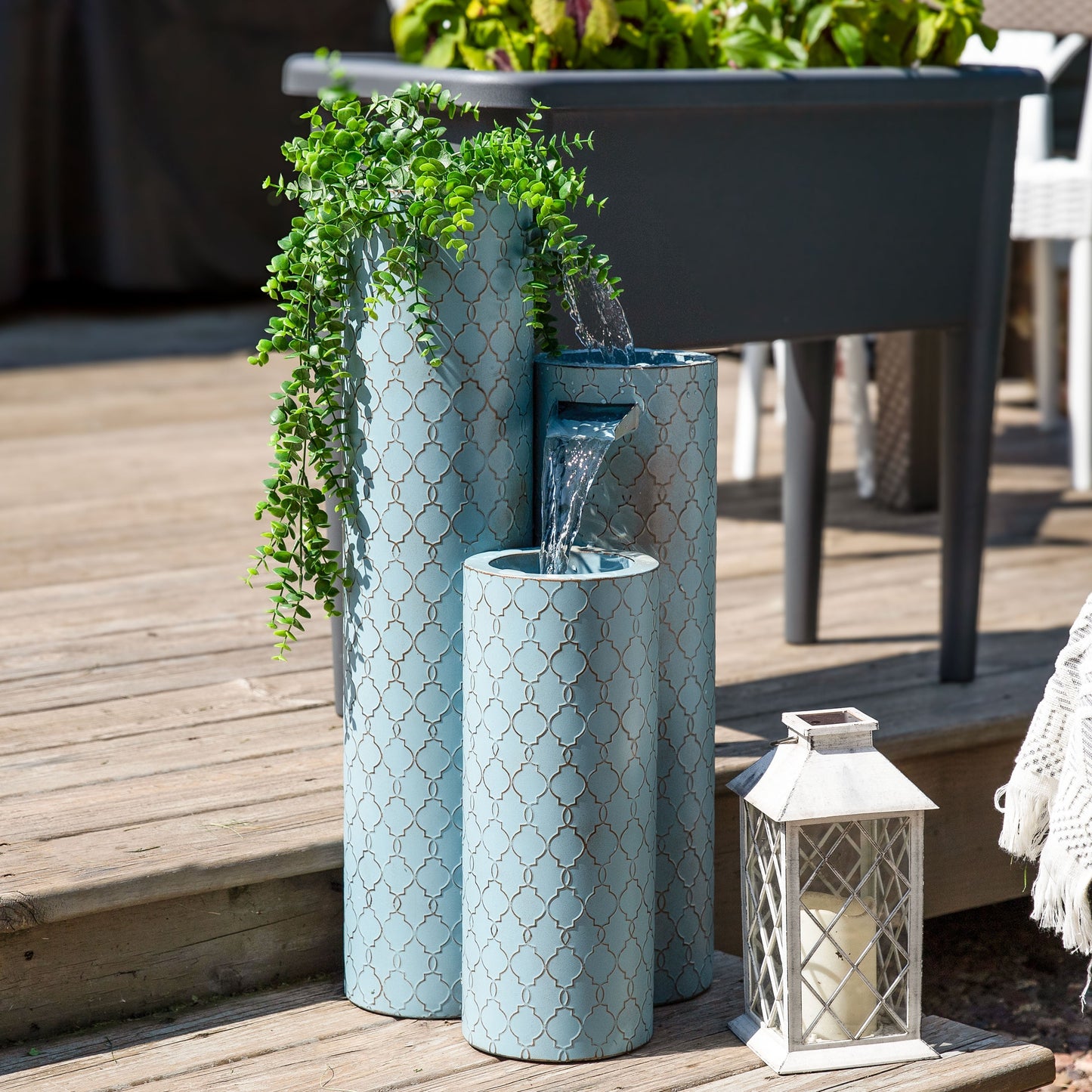 Sunnydaze 27.5" Moroccan Trellis 3-Column Modern Outdoor Water Fountain