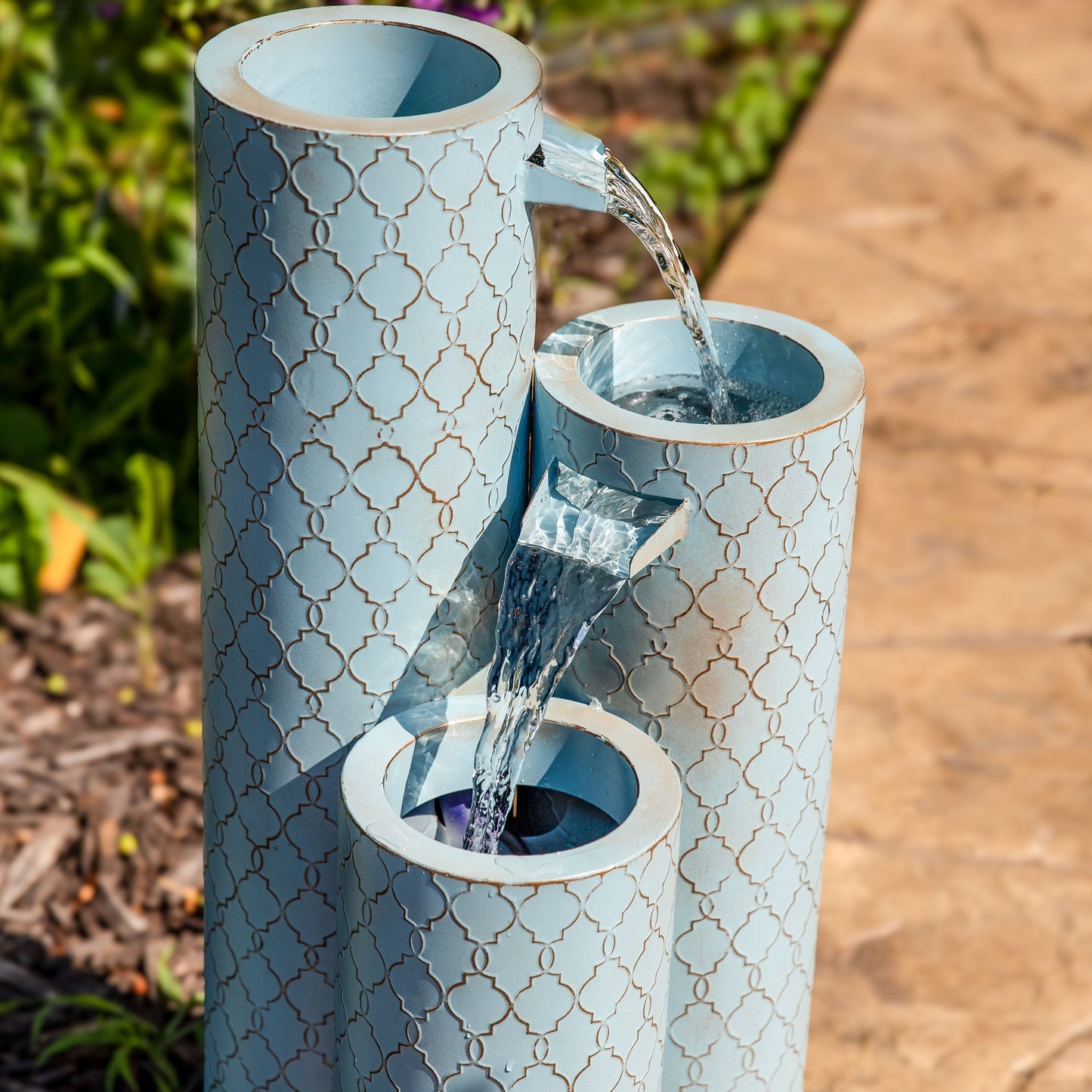 Sunnydaze 27.5" Moroccan Trellis 3-Column Modern Outdoor Water Fountain