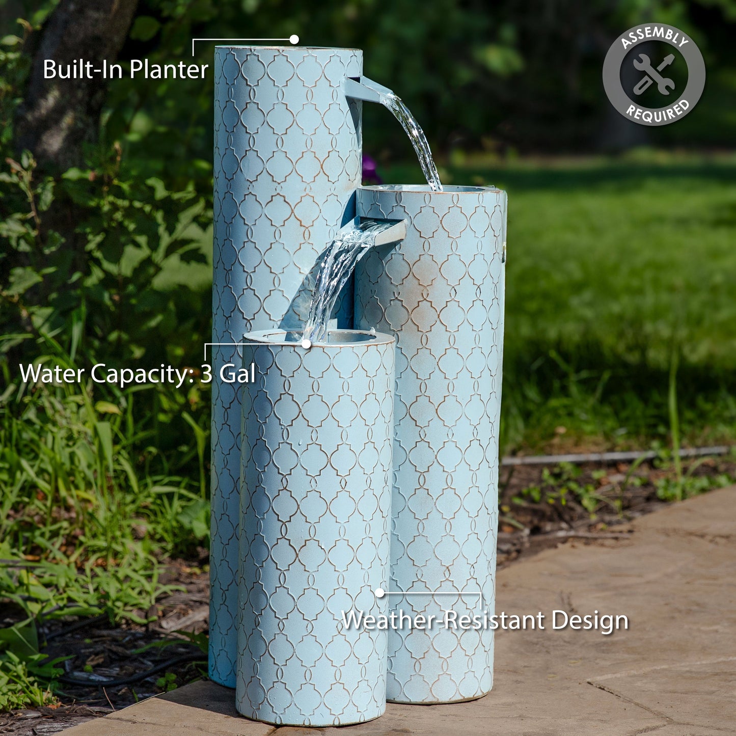 Sunnydaze 27.5" Moroccan Trellis 3-Column Modern Outdoor Water Fountain
