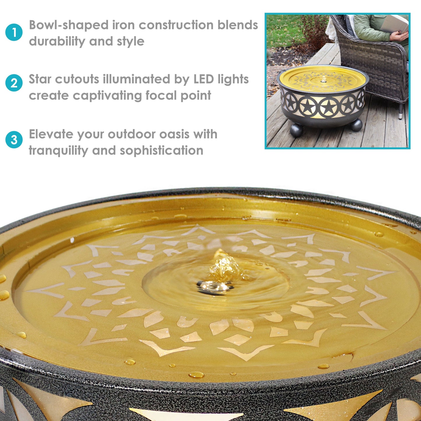 Sunnydaze 14.25" All Star Galvanized Iron Bowl Outdoor Water Fountain