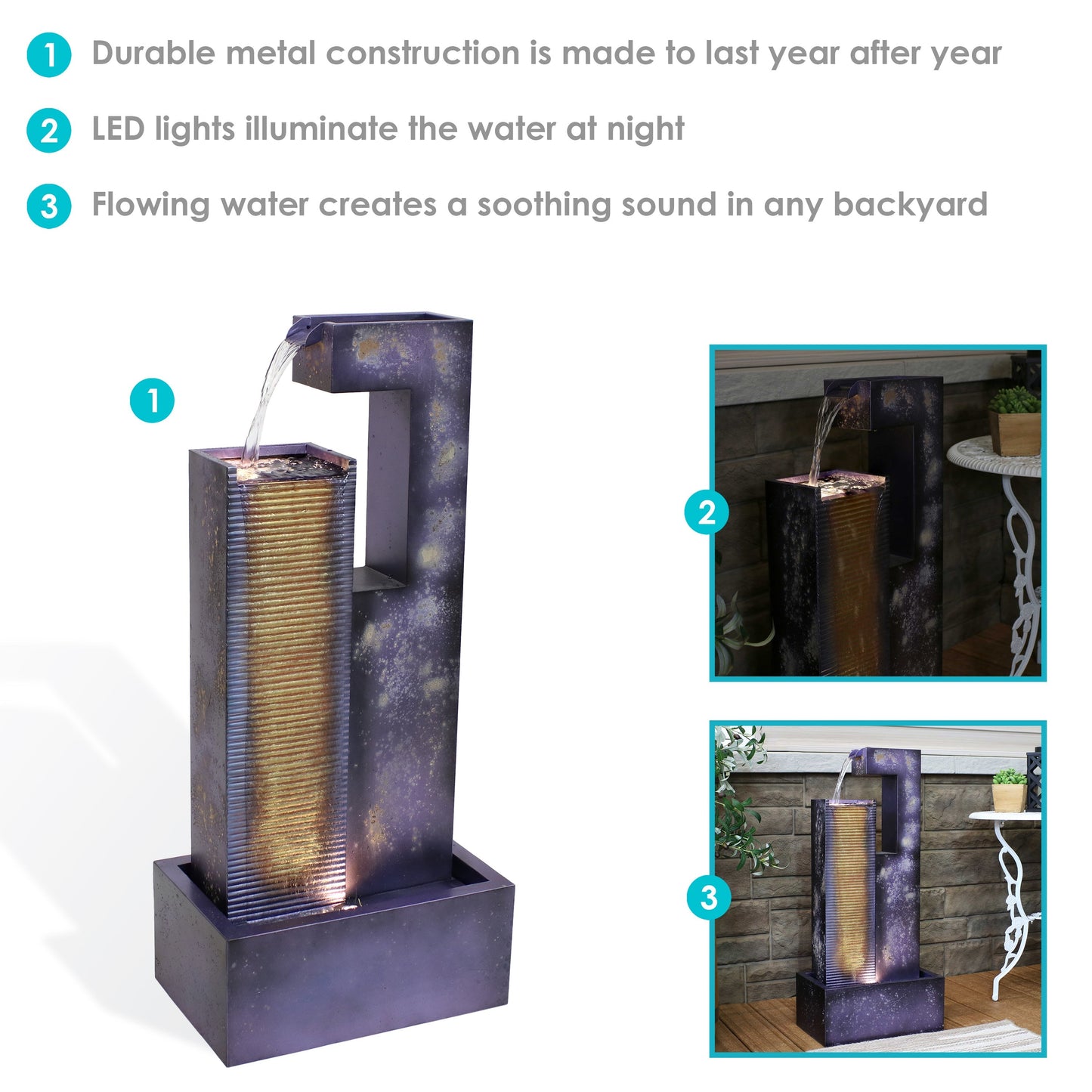 Sunnydaze 32" Cascading Tower Outdoor Metal Fountain with LED Lights