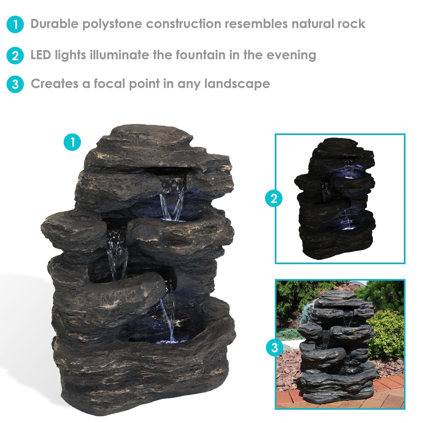 Sunnydaze 24" Rock Falls Outdoor Waterfall Fountain with LED Lights