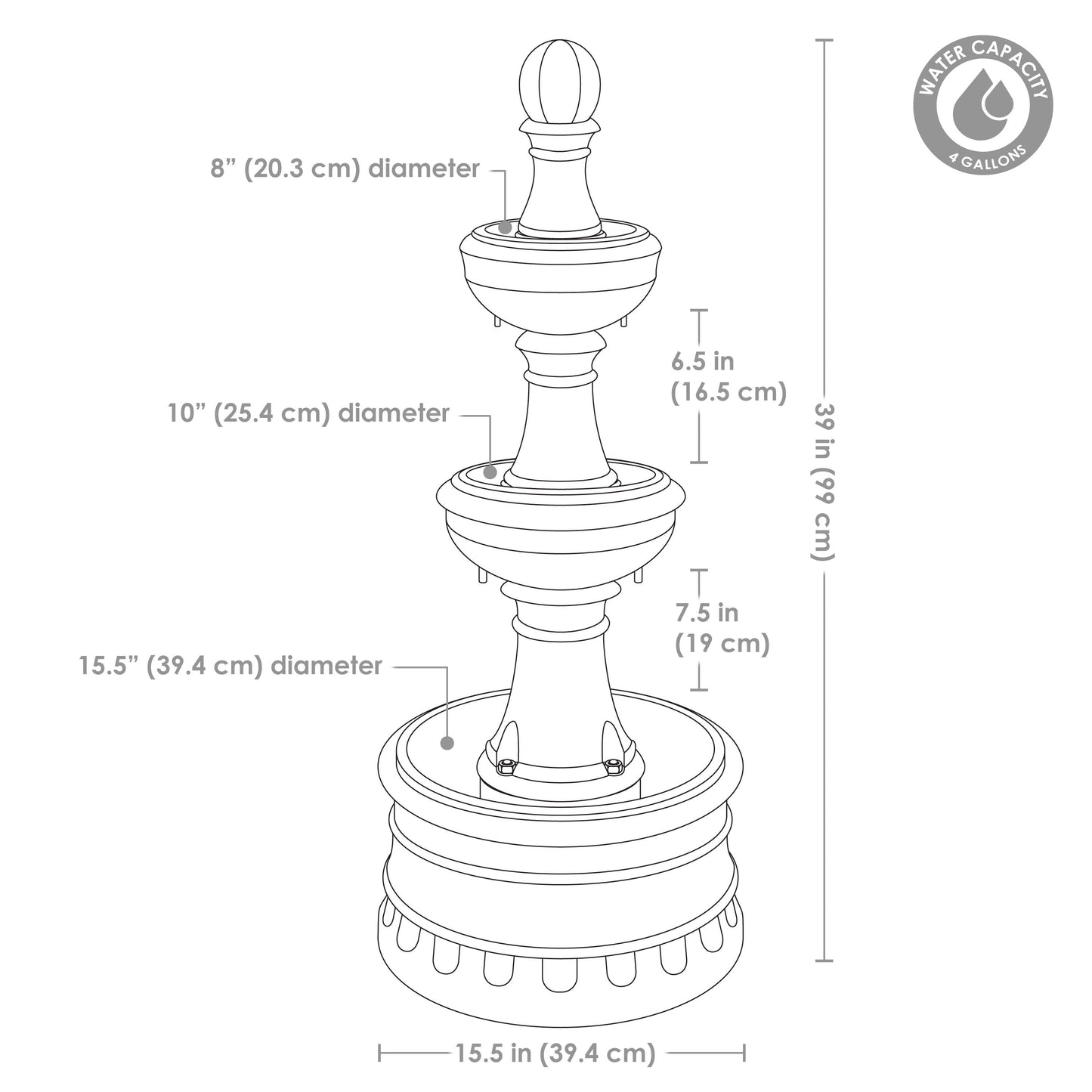 Sunnydaze 39" H Cyprus 3-Tier Polyresin Outdoor Water Fountain