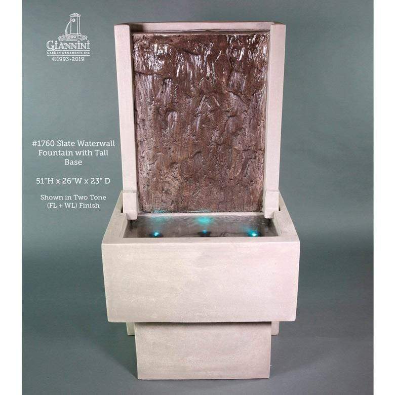 Giannini Garden Outdoor Fountains Slate / Two Tone FL + WL / 51"H x 26"W x 23"D Giannini Garden Slate Two Tone Concrete Waterwall Outdoor Fountain with Tall Base 1760