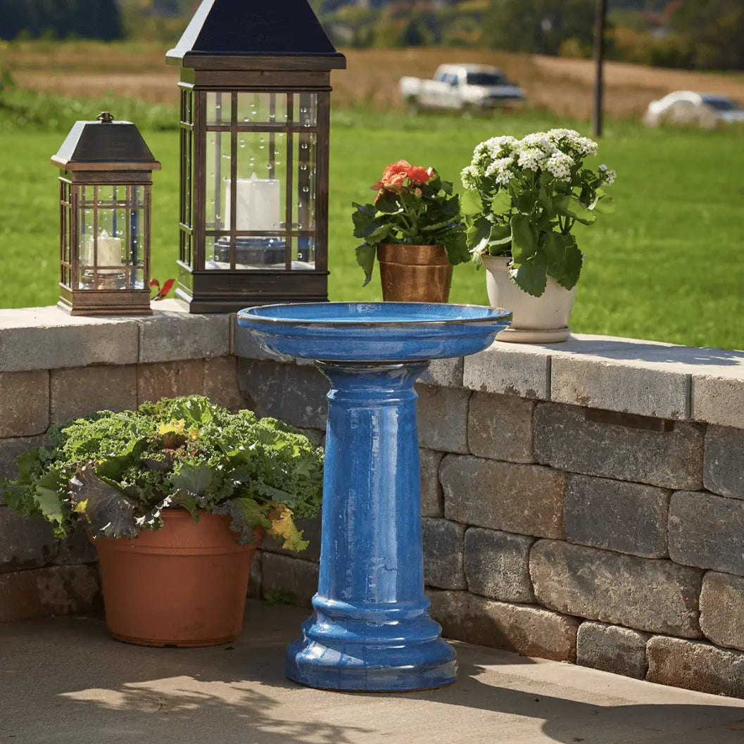 Smart Solar Outdoor Fountains Aviatra / Blue / 17" Diameter x 23" High Smart Solar Aviatra Ceramic Traditional Birdbath 207104-BT