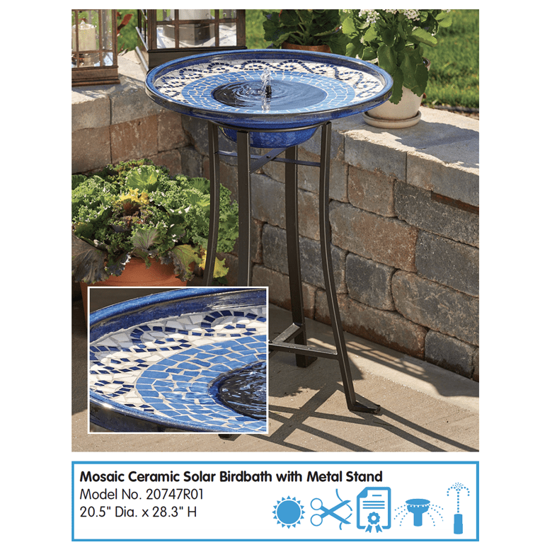 Smart Solar Outdoor Fountains Mosaic Solar / Glazed Ceramic / 20.75" Diameter x 28.75" Smart Solar Mosaic Solar Glazed Ceramic Solar Outdoor Fountain 20747R01