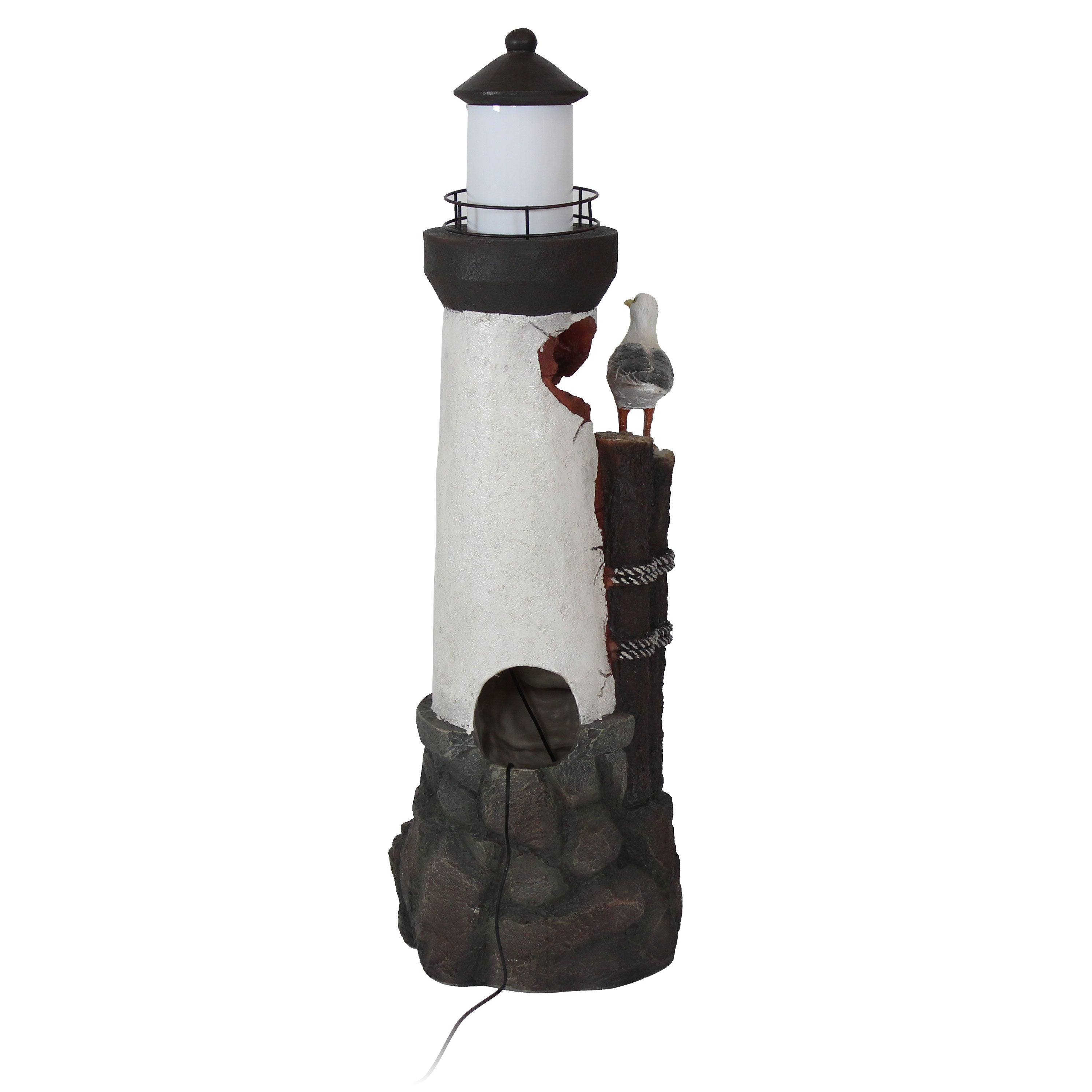 Sunnydaze Gull's Cove 36" Outdoor Lighthouse Fountain with LED Light