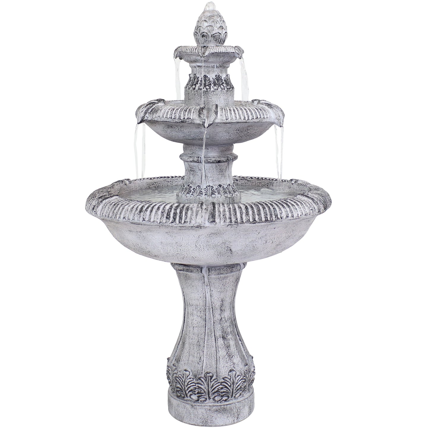 Sunnydaze 45" 3-Tier Outdoor Water Fountain Mediterranean Reinforced Concrete