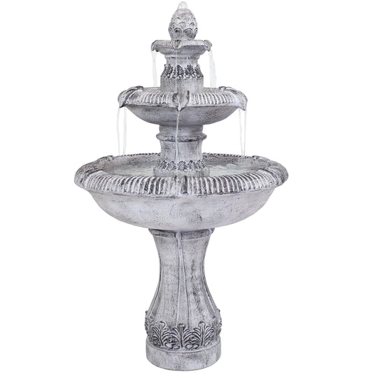 Sunnydaze 45" 3-Tier Outdoor Water Fountain Mediterranean Reinforced Concrete