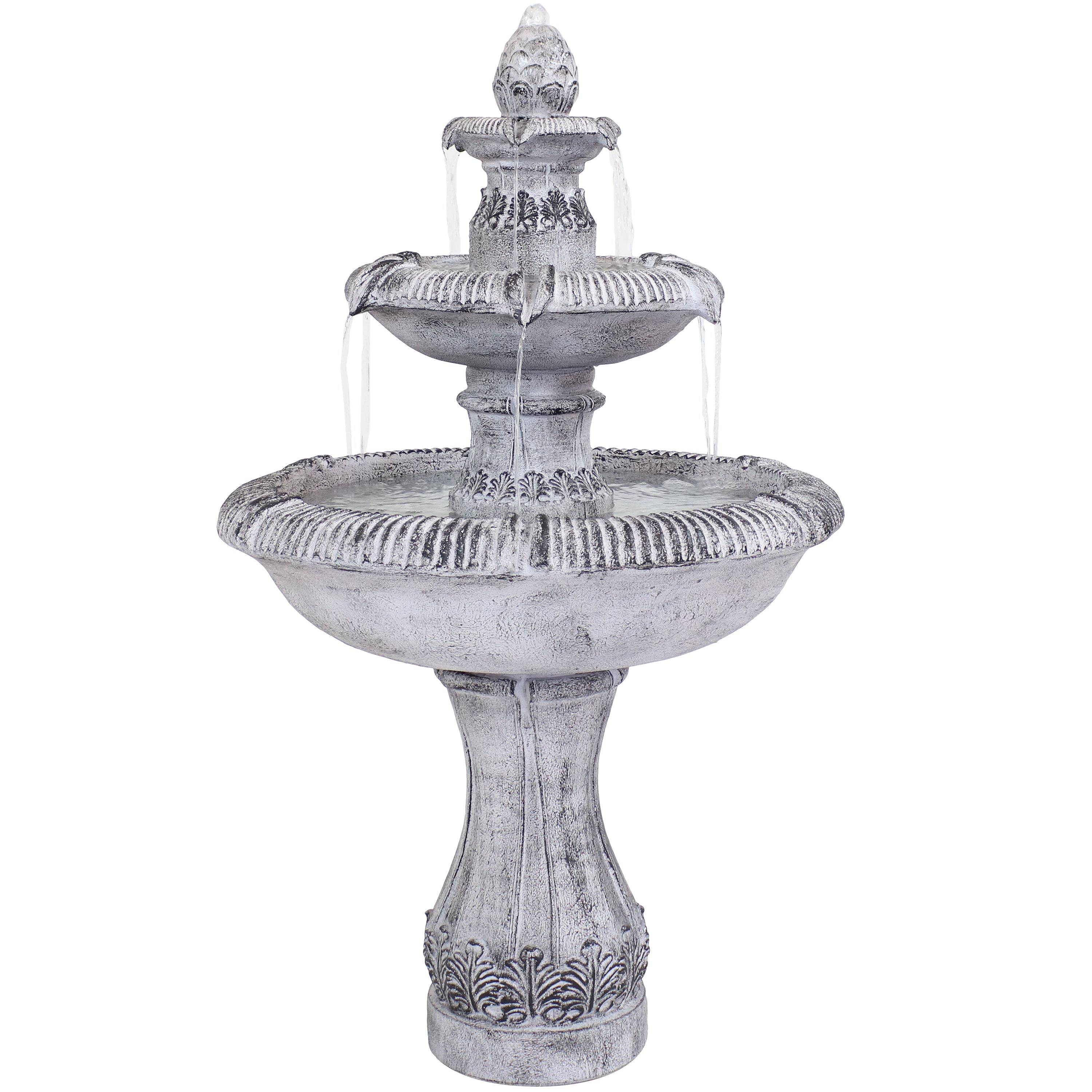 Sunnydaze 45" 3-Tier Outdoor Water Fountain Mediterranean Reinforced Concrete