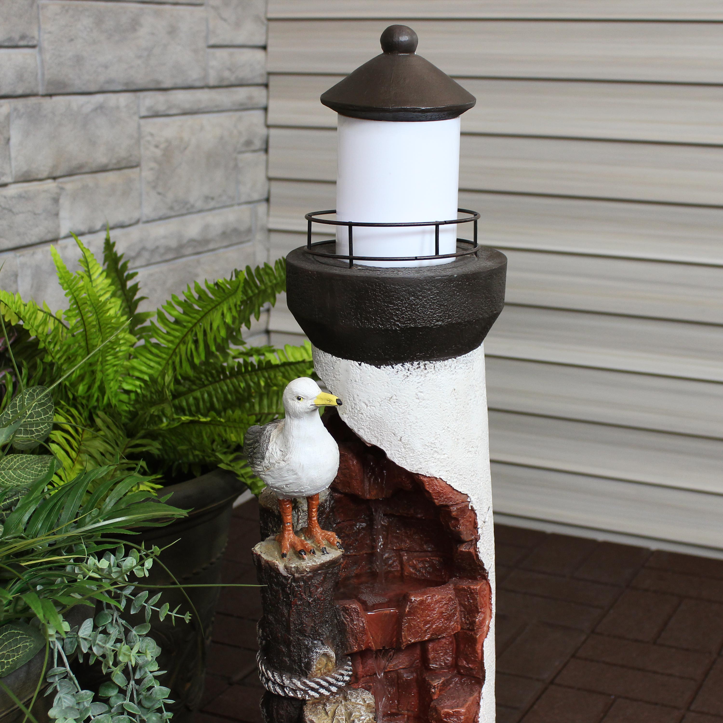 Sunnydaze Gull's Cove 36" Outdoor Lighthouse Fountain with LED Light