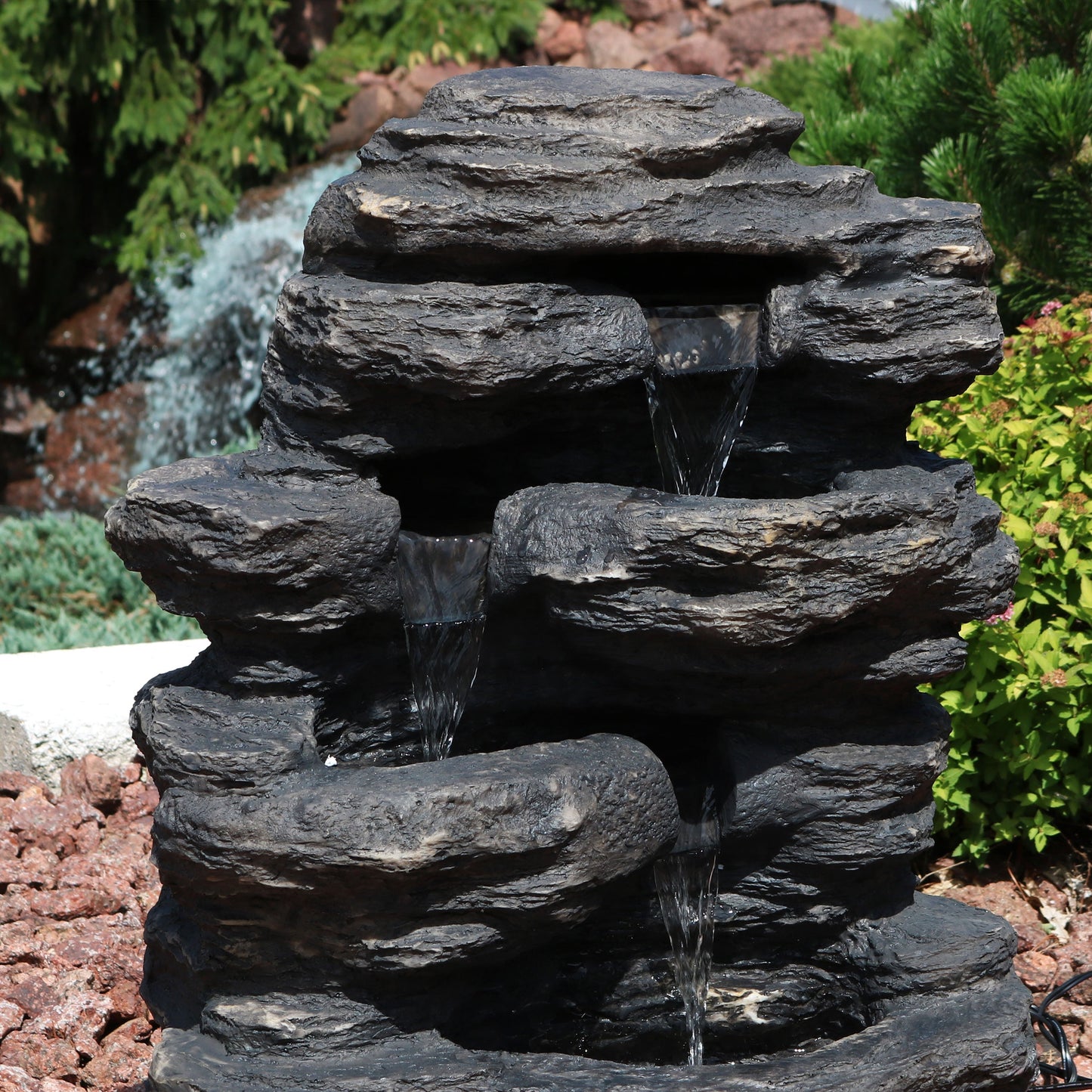 Sunnydaze 24" Rock Falls Outdoor Waterfall Fountain with LED Lights