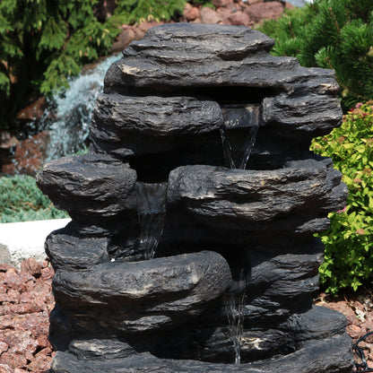 Sunnydaze 24" Rock Falls Outdoor Waterfall Fountain with LED Lights