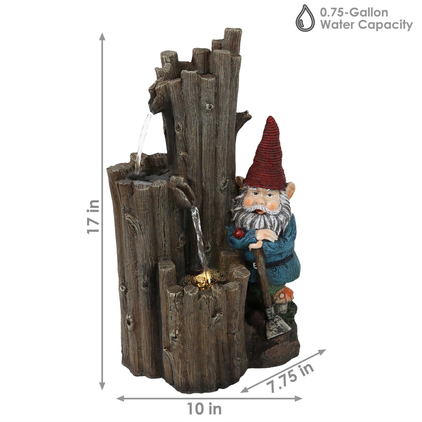 Sunnydaze  17" Resting Gnome Outdoor Water Fountain with LED Light